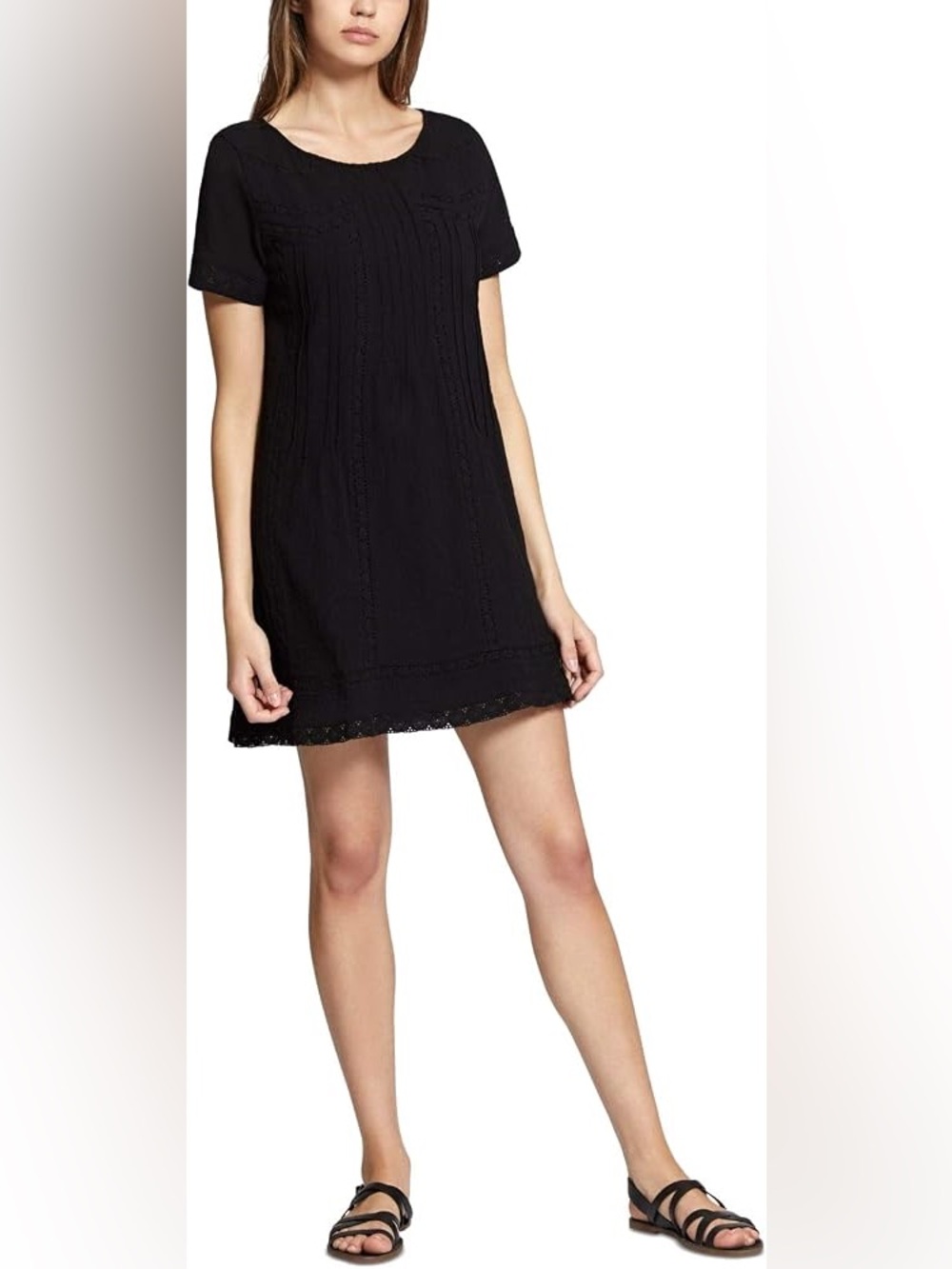 Sanctuary Black Gauze Pintuck Lace Trim Shift Dress Size Medium